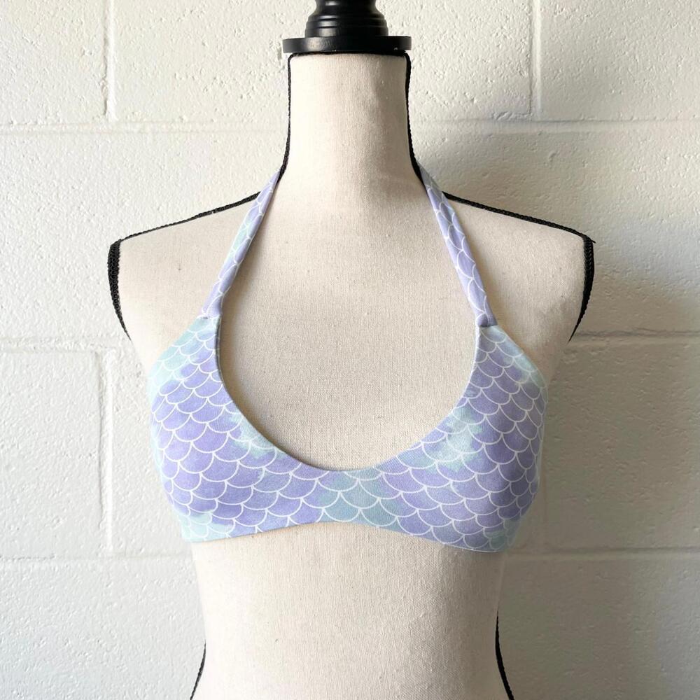 Midori Beach Tie Dye Mermaid Scale Siren Cage Back Bikini Top Women's XS